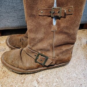 Brown Suede Buckle Boots